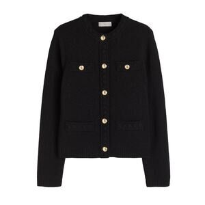 NWT H&M Textured Knit Cardigan Black Gold Button Parisian Style Blogger Favorite